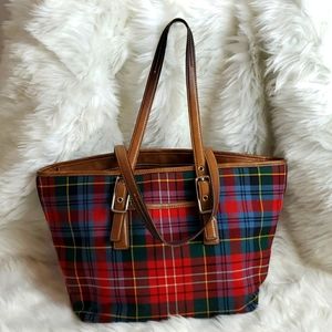Coach wool leather plaid handbag purse